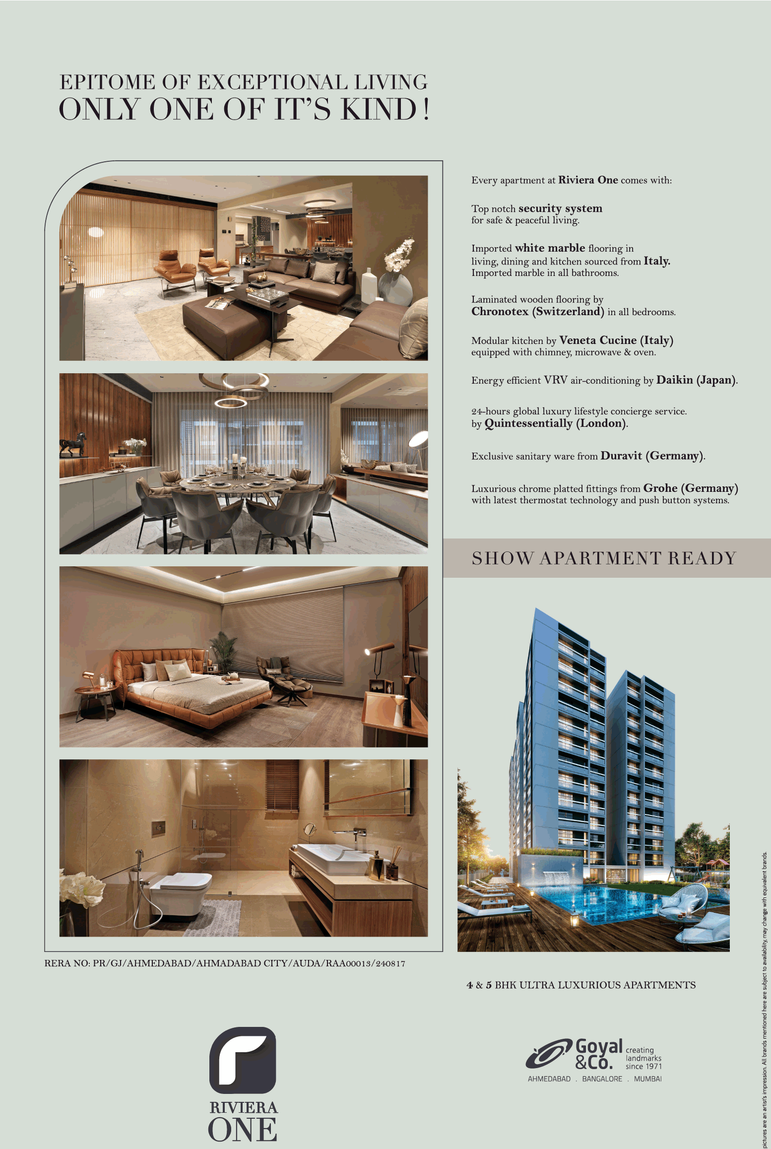 Presenting 4 & 5 bhk ultra luxurious apartments at Goyal Riviera One in Ahmedabad